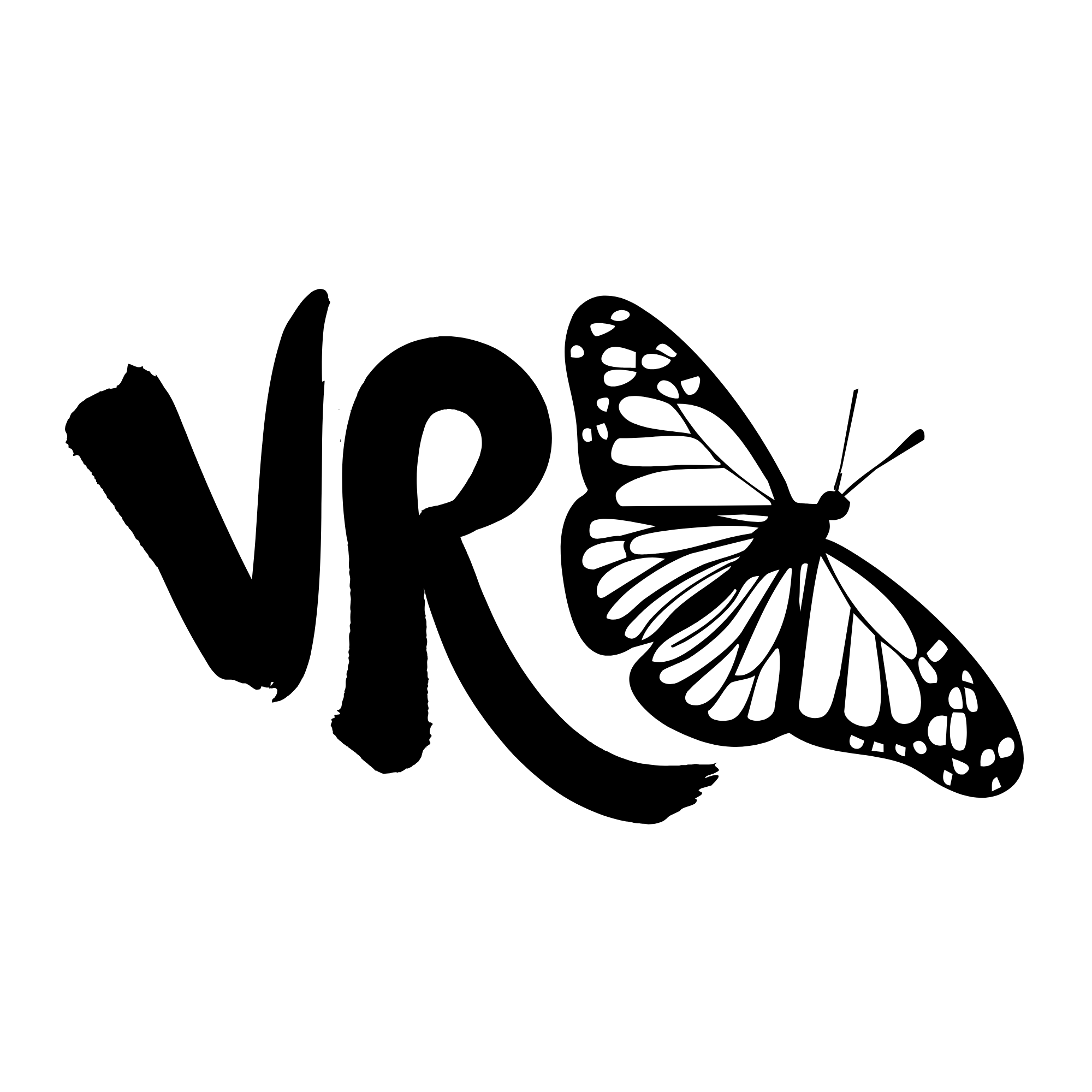 Logo showing VR and a butterfly